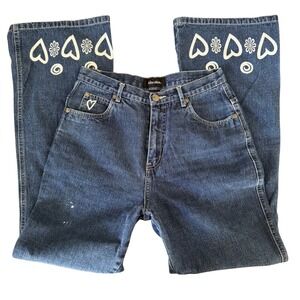 Xhilaration Wide Leg Jeans Heart Flower Print Blue Denim High Rise Y2K 28x28